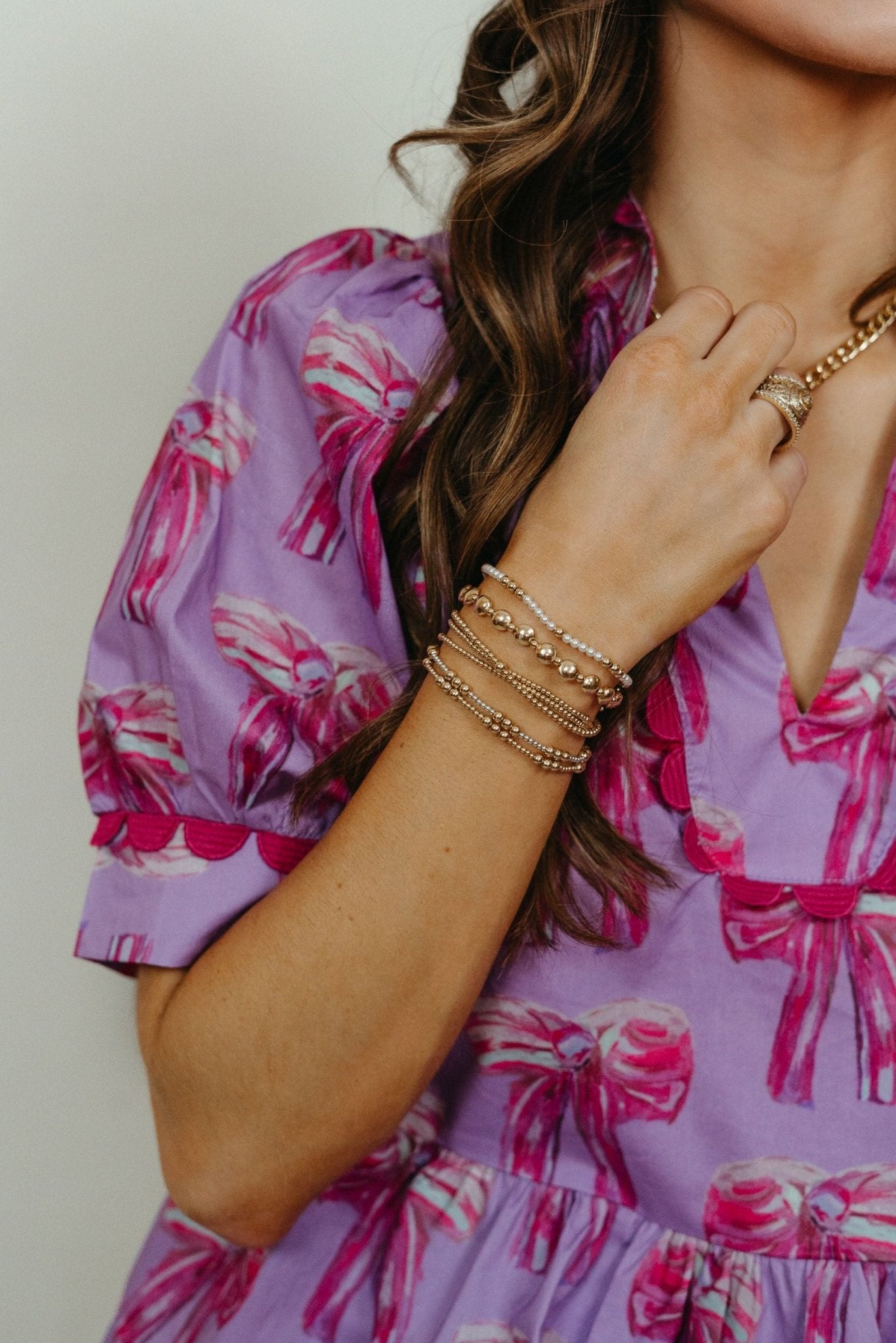 Lavender Bow Print Puff Sleeve Top w/Scallop Trim T25139 - Southern Soule Designs