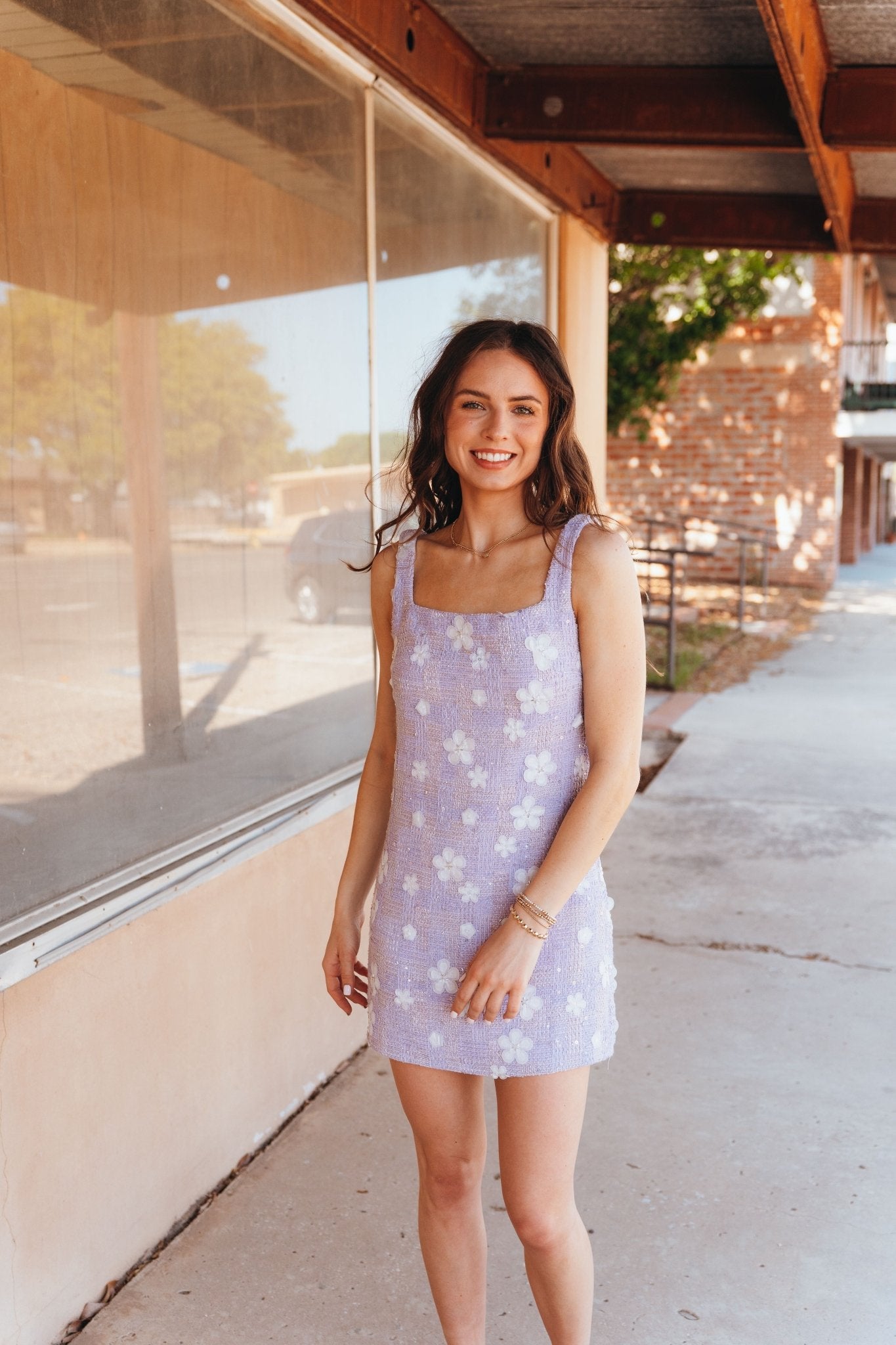 Lavender Mini Dress with White Floral JD7470 - Southern Soule Designs