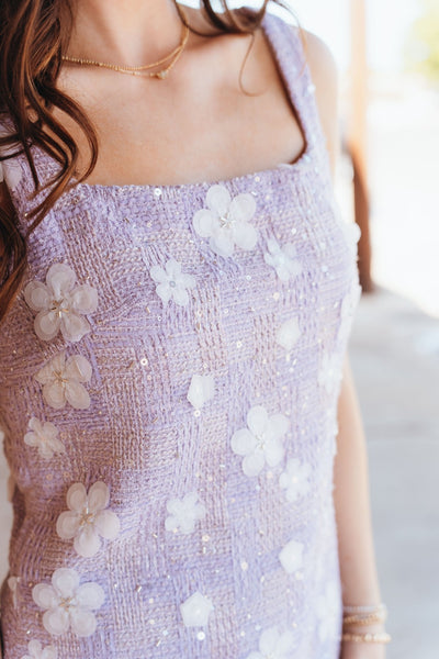 Lavender Mini Dress with White Floral JD7470 - Southern Soule Designs