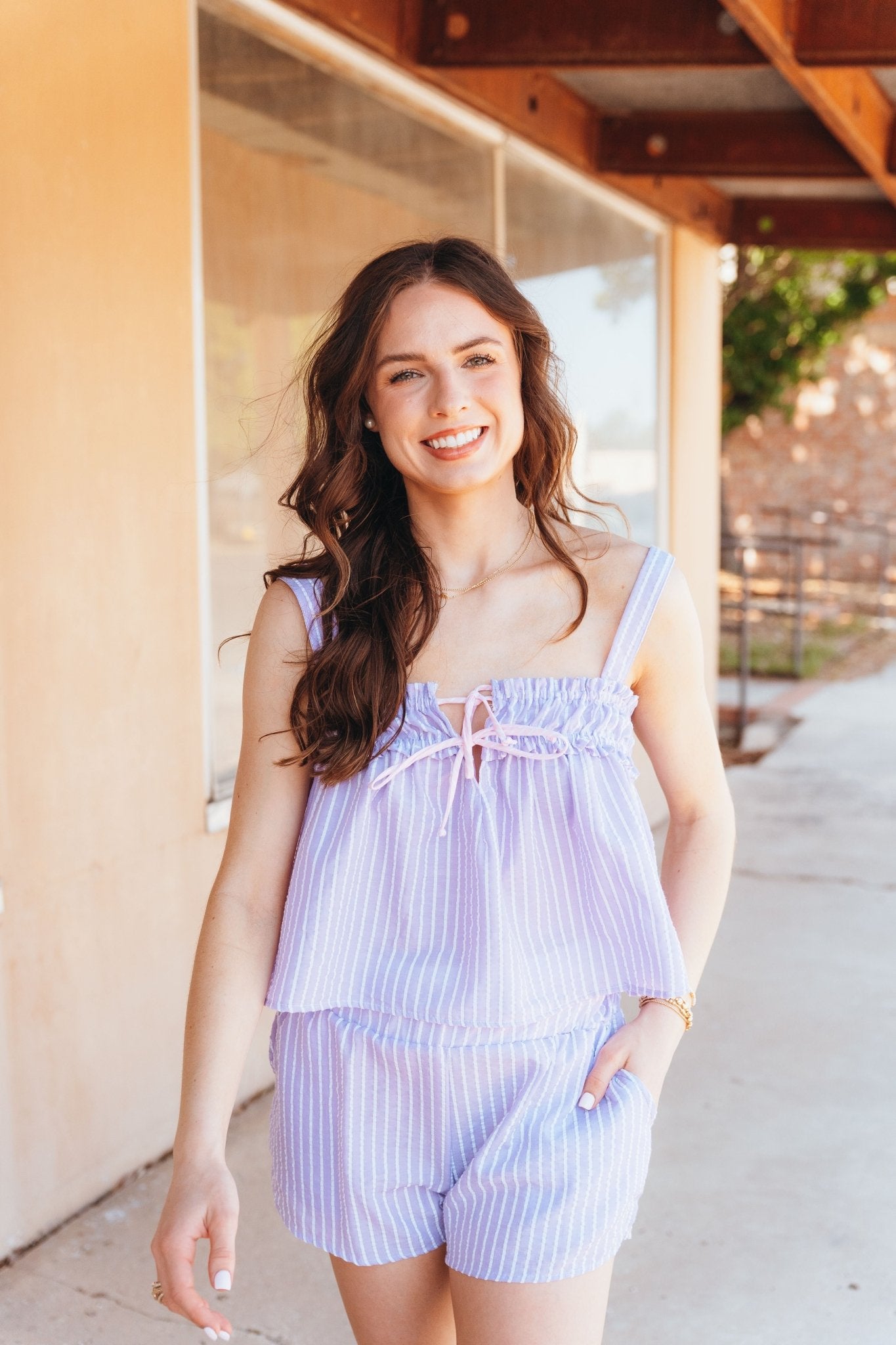 Lavender Striped Front Tie Tank T2317B - Southern Soule Designs