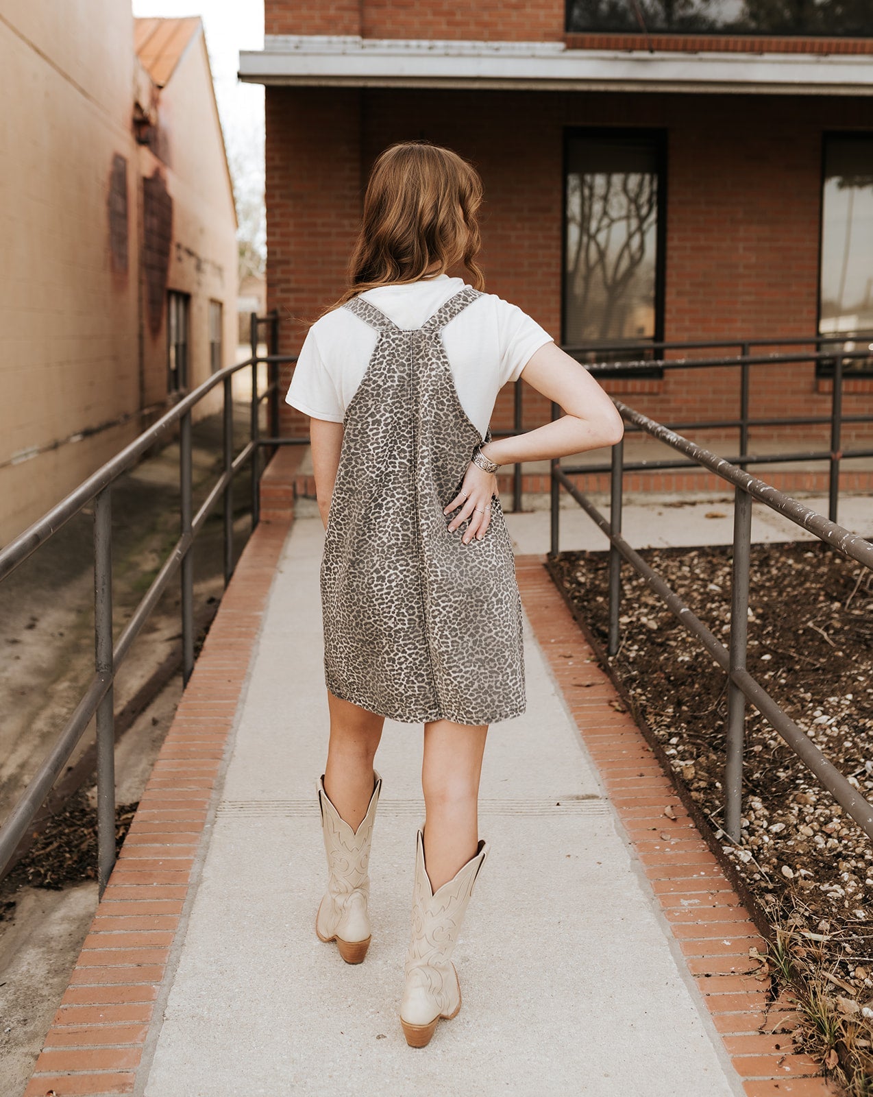 Leopard Denim Mini Overall Dress WL25 - 12404 - Southern Soule Designs