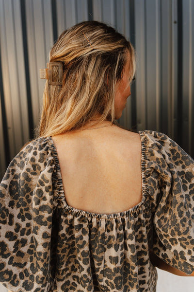 Leopard Denim Puff Sleeve Babydoll Romper IR2196 - D - Southern Soule Designs