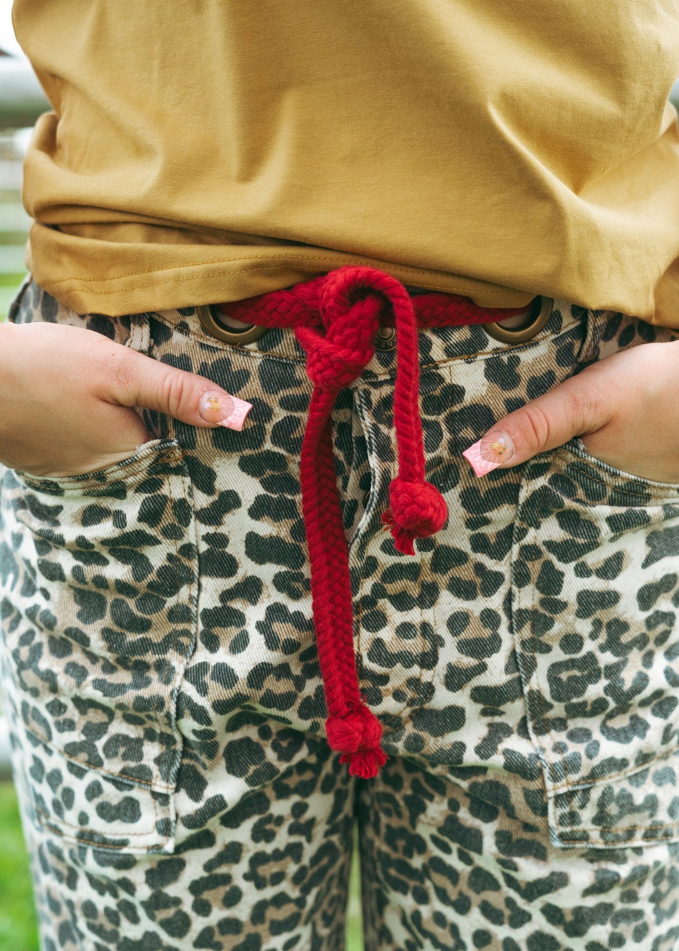 Leopard Print Pants with Red Braided Belt IB1537 - 02 - Southern Soule Designs