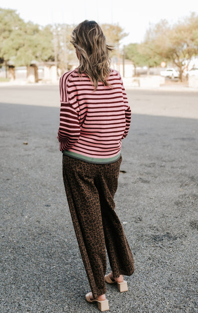 Leopard Print Wide Denim Track Pants - Southern Soule Designs