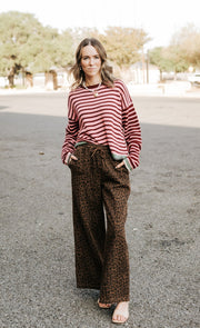 Leopard Print Wide Denim Track Pants - Southern Soule Designs