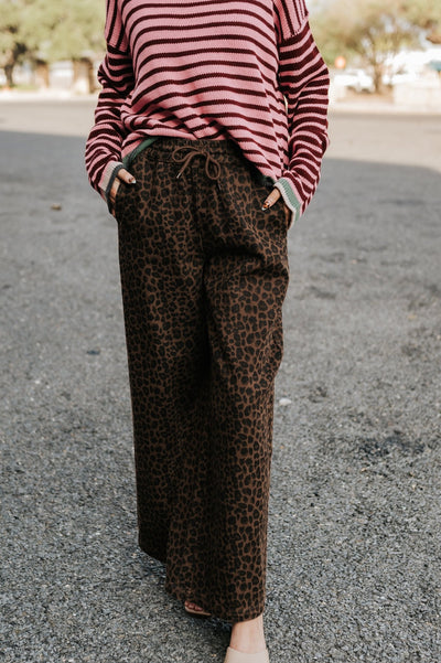 Leopard Print Wide Denim Track Pants - Southern Soule Designs