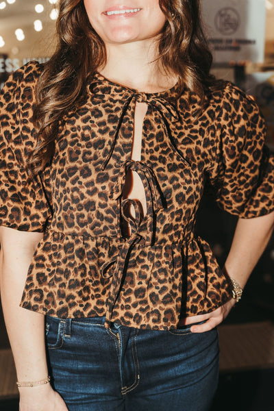 Leopard Puff Short Sleeve Crop Top A3239 - Southern Soule Designs