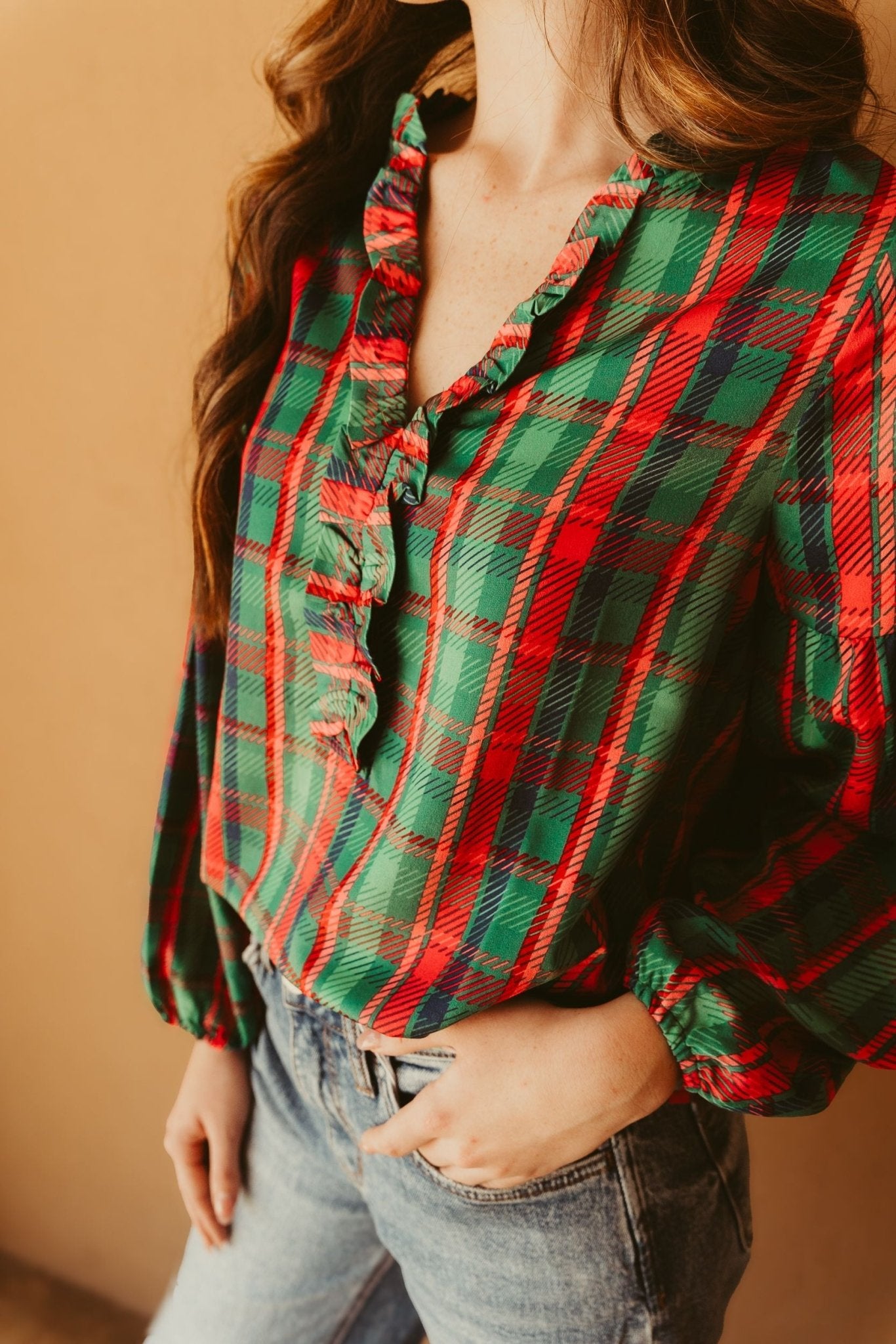 Lexi Top Plaid About You Green - Southern Soule Designs