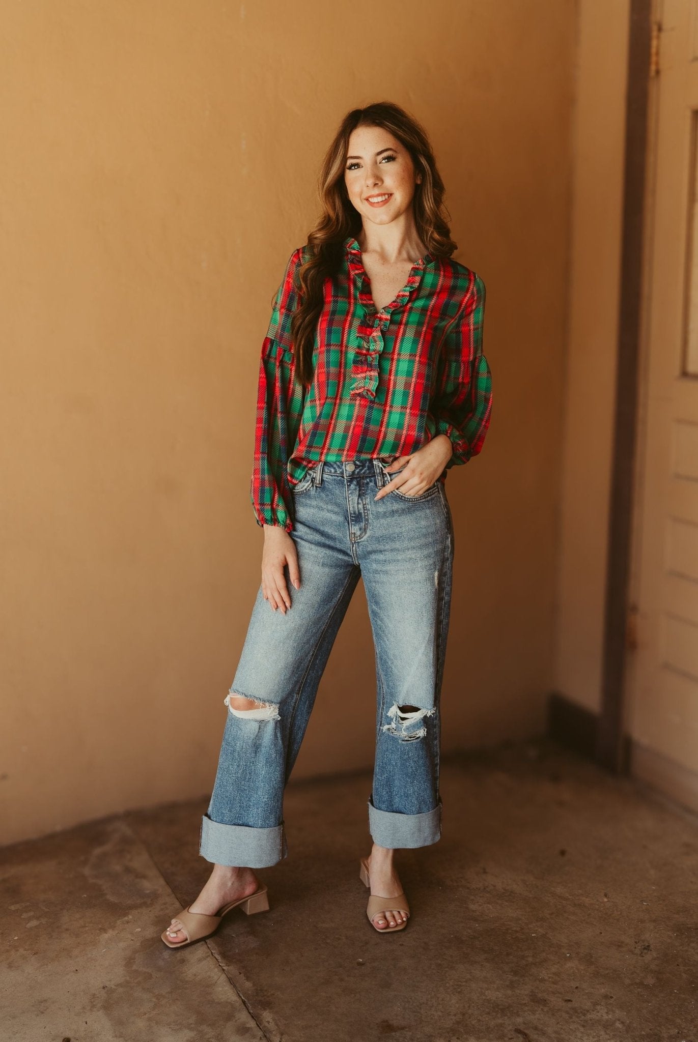 Lexi Top Plaid About You Green - Southern Soule Designs