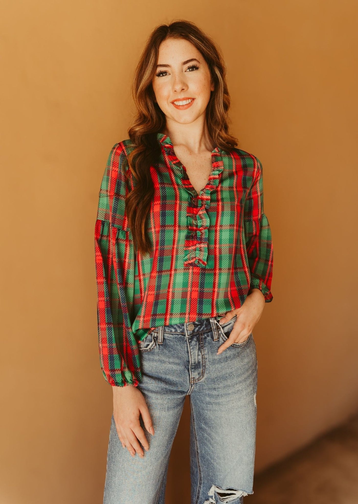 Lexi Top Plaid About You Green - Southern Soule Designs