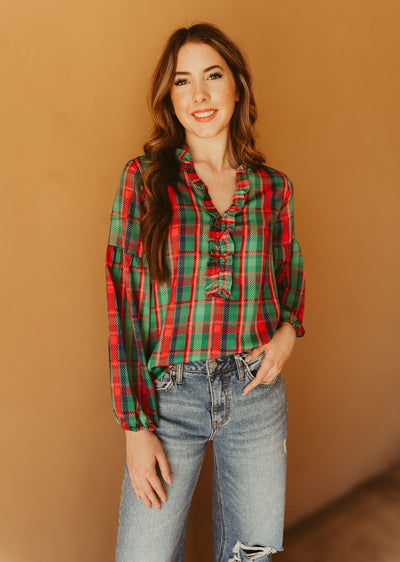Lexi Top Plaid About You Green - Southern Soule Designs