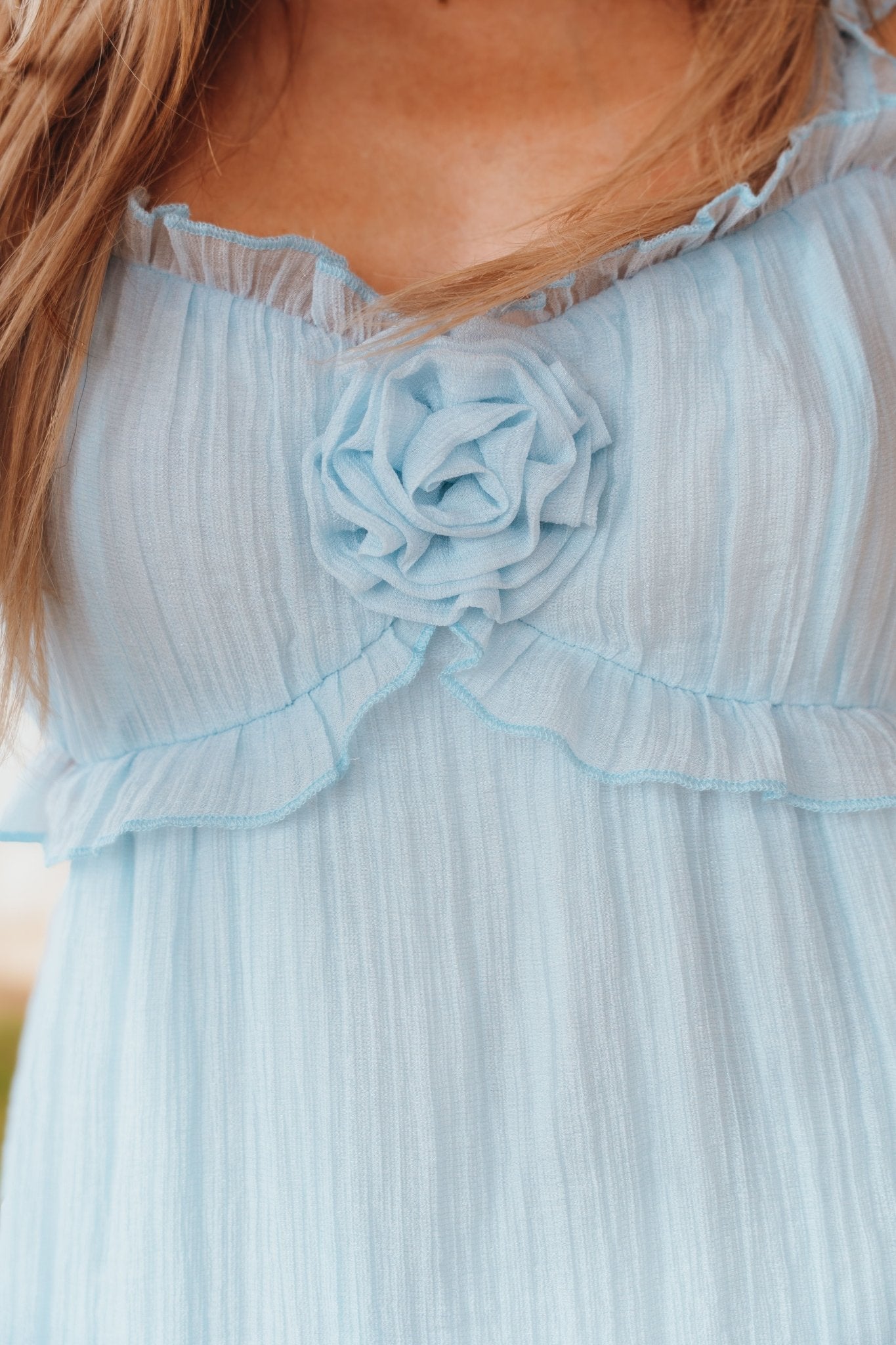Light Blue Delicate Sweetheart Ruffled Bow Detail Mini Dress LD1402 - LBL - Southern Soule Designs