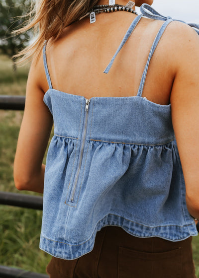 Light Blue Denim Tie - Strap Top BMT7722 - Southern Soule Designs