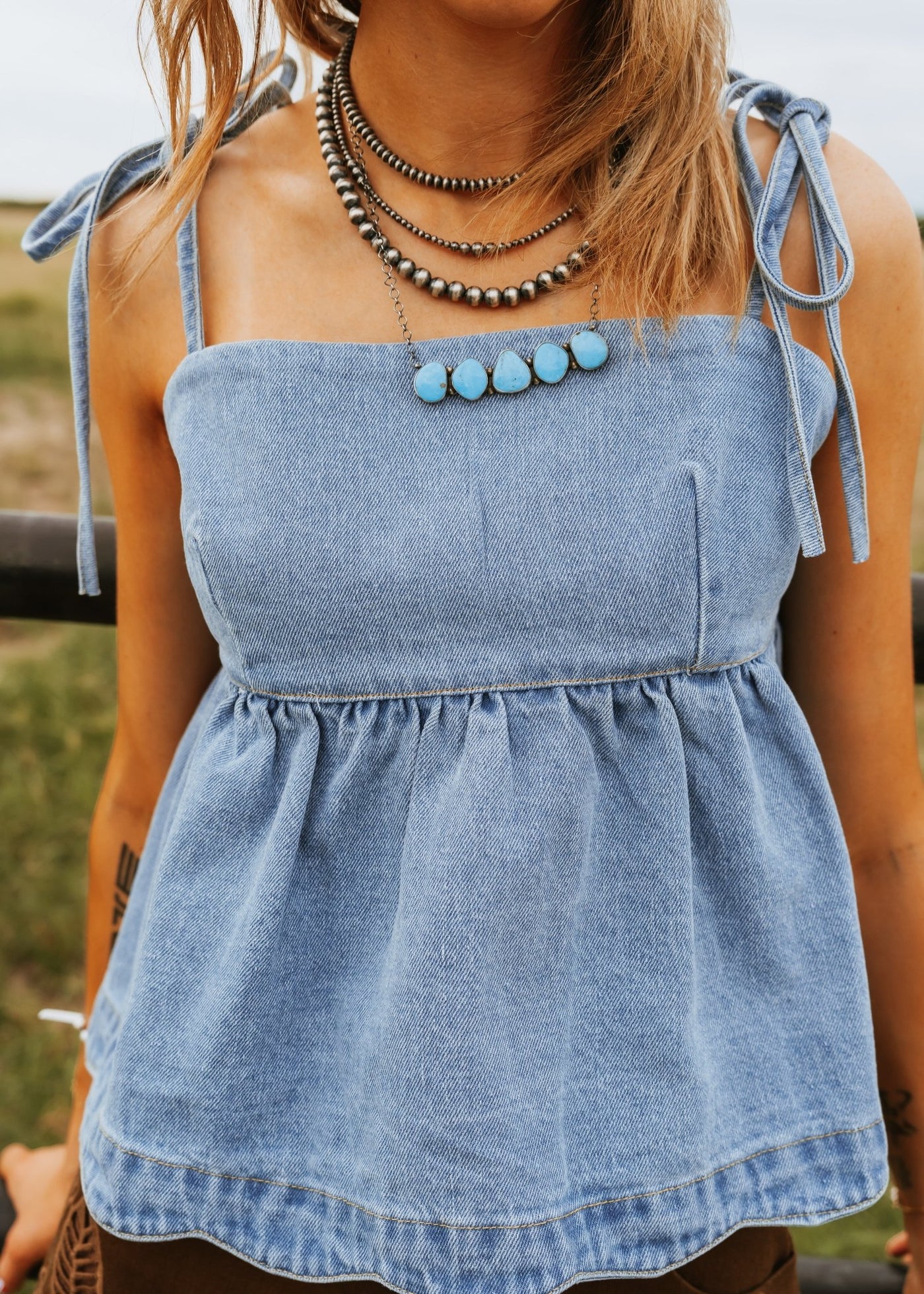 Light Blue Denim Tie - Strap Top BMT7722 - Southern Soule Designs