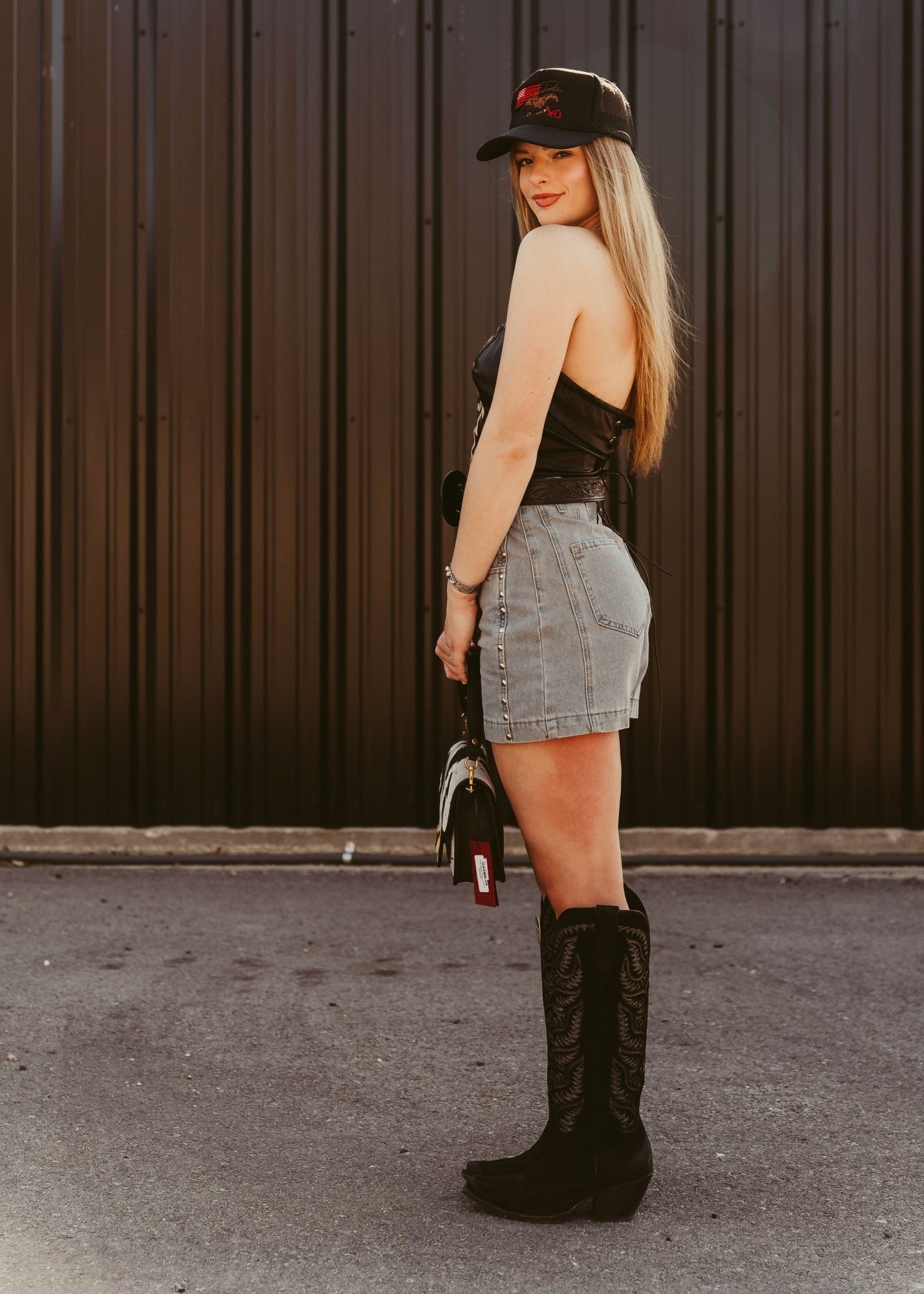 Light Blue High Waist Denim Studded Shorts P26382 - Southern Soule Designs