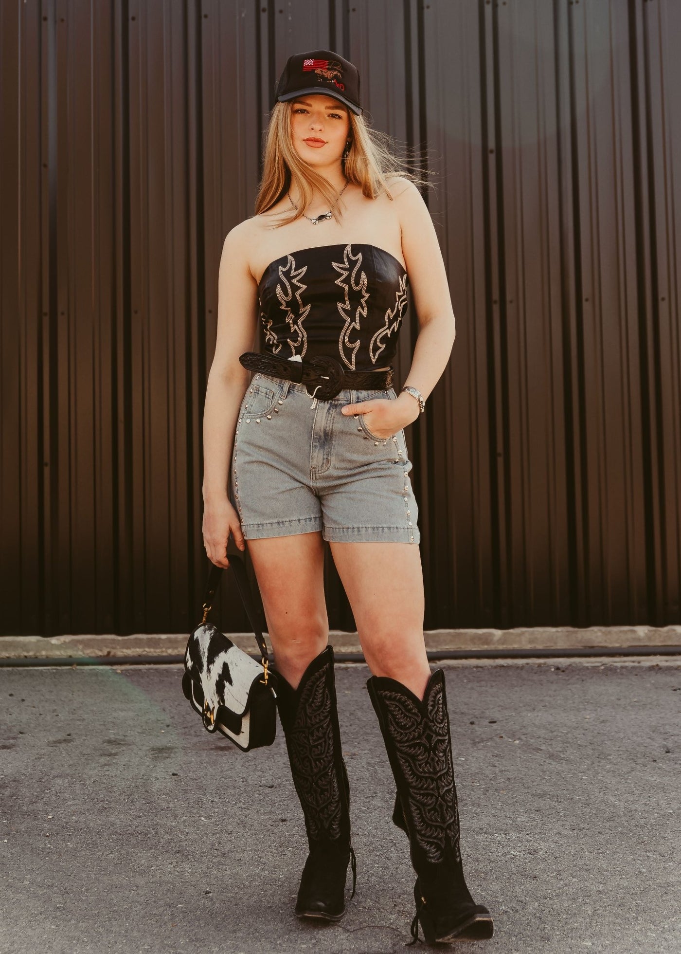 Light Blue High Waist Denim Studded Shorts P26382 - Southern Soule Designs