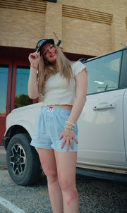 Light Blue High Waisted Boxy Shorts - Southern Soule Designs