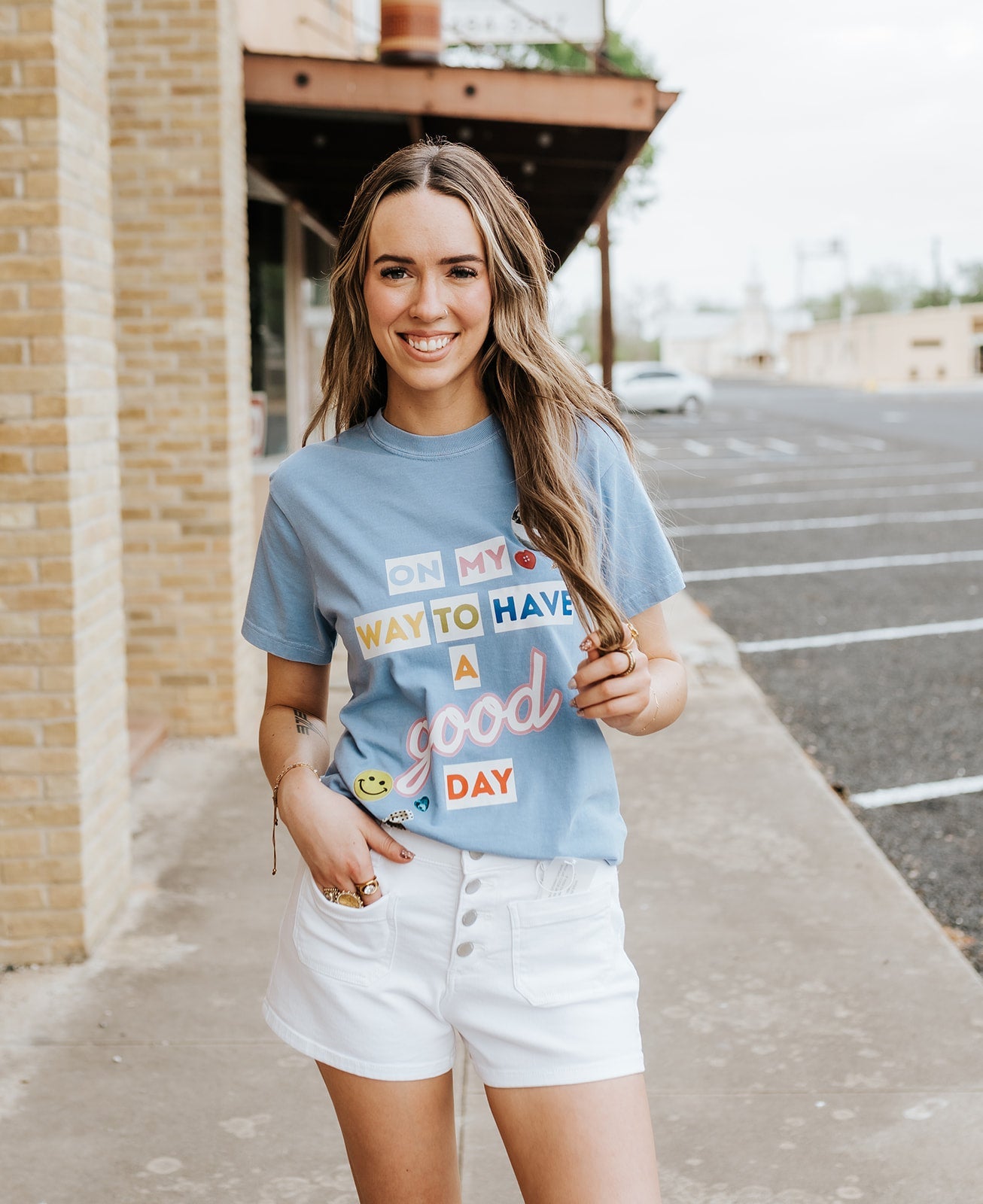 Light Blue On My Way To A Good Day Tee - Southern Soule Designs