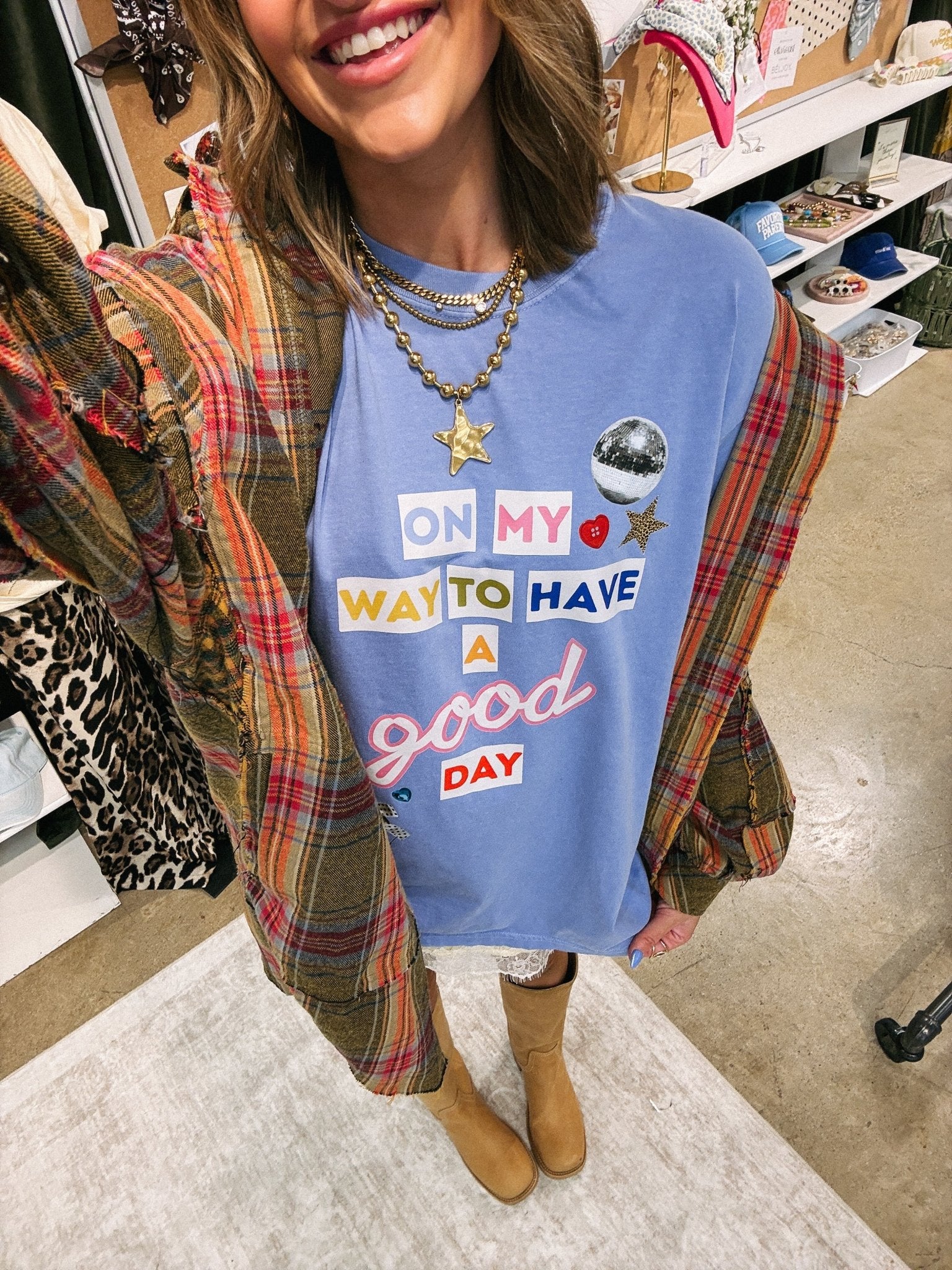 Light Blue On My Way To A Good Day Tee - Southern Soule Designs