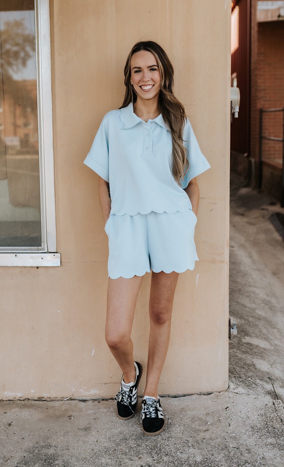 Light Blue Scalloped Edges Top & Shorts IST6243 - Southern Soule Designs