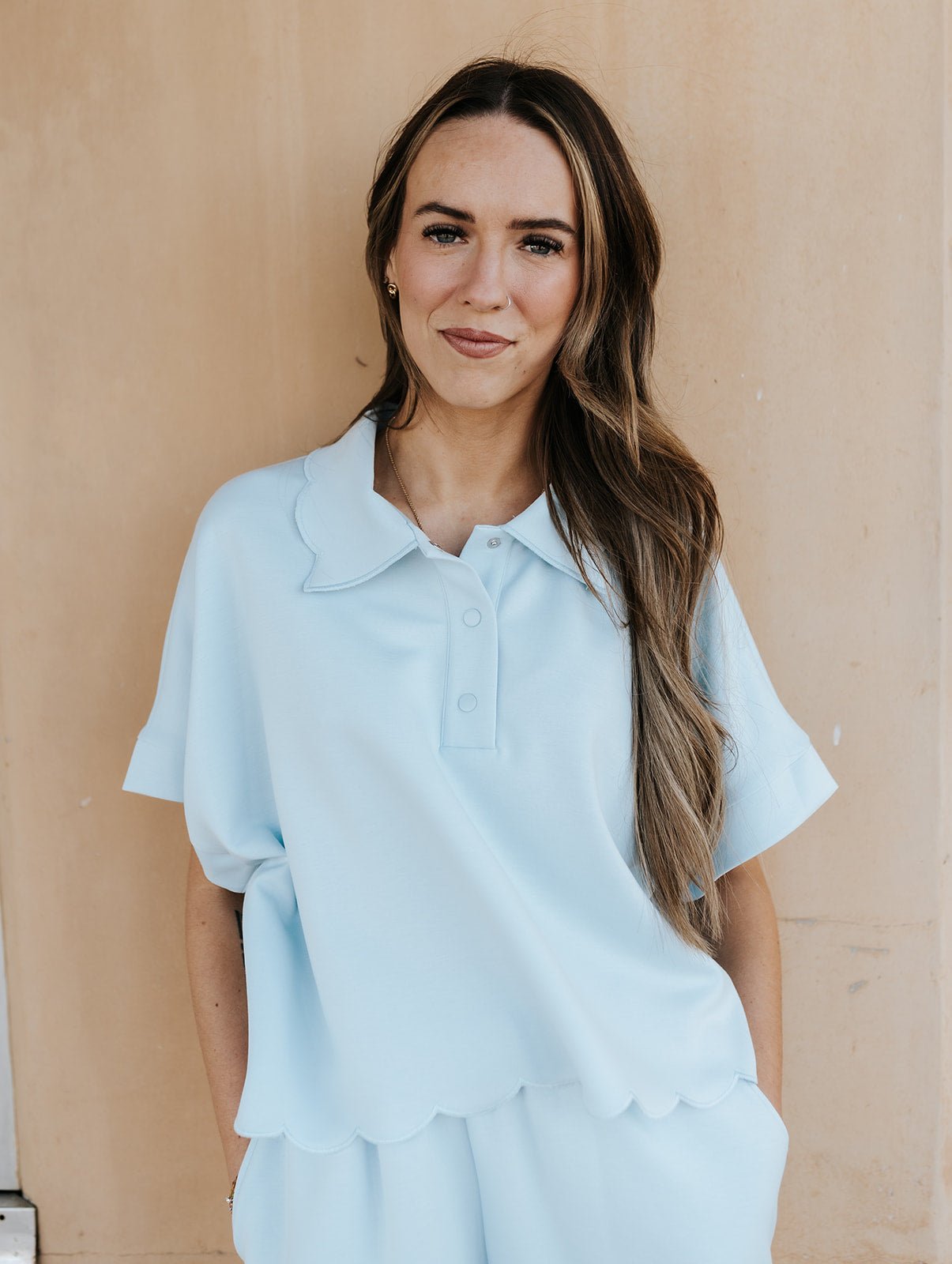Light Blue Scalloped Edges Top & Shorts IST6243 - Southern Soule Designs