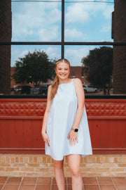 Light Blue Sleeveless Mini Dress with Pleated Back ILD4997 - Southern Soule Designs