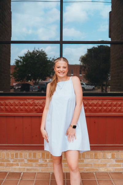 Light Blue Sleeveless Mini Dress with Pleated Back ILD4997 - Southern Soule Designs
