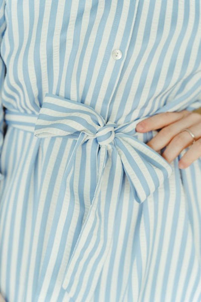 Light Blue Stripe Mini Shirt Dress D26541 - Southern Soule Designs