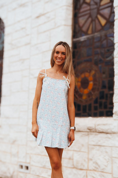 Light Blue/Pink/White Pleated Mini Dress ID39955 - 02 - Southern Soule Designs