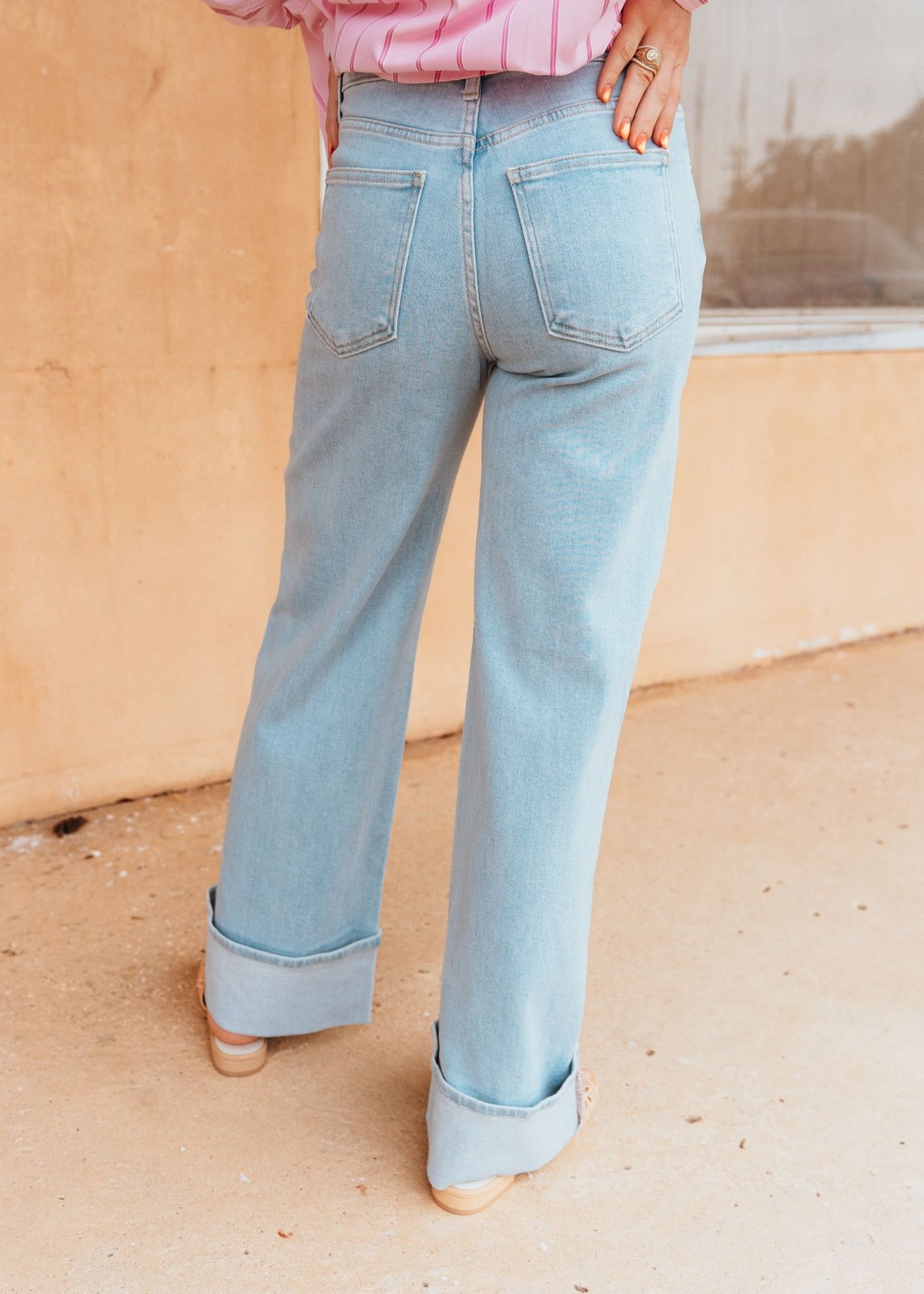 Light Denim Cuffed Palazzo BP476J - Southern Soule Designs