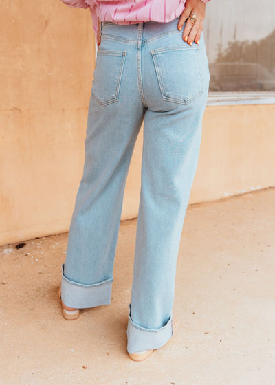 Light Denim Cuffed Palazzo BP476J - Southern Soule Designs