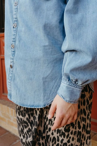 Light Denim Heart Pocket Oversized Shirt LJ0248 - Southern Soule Designs