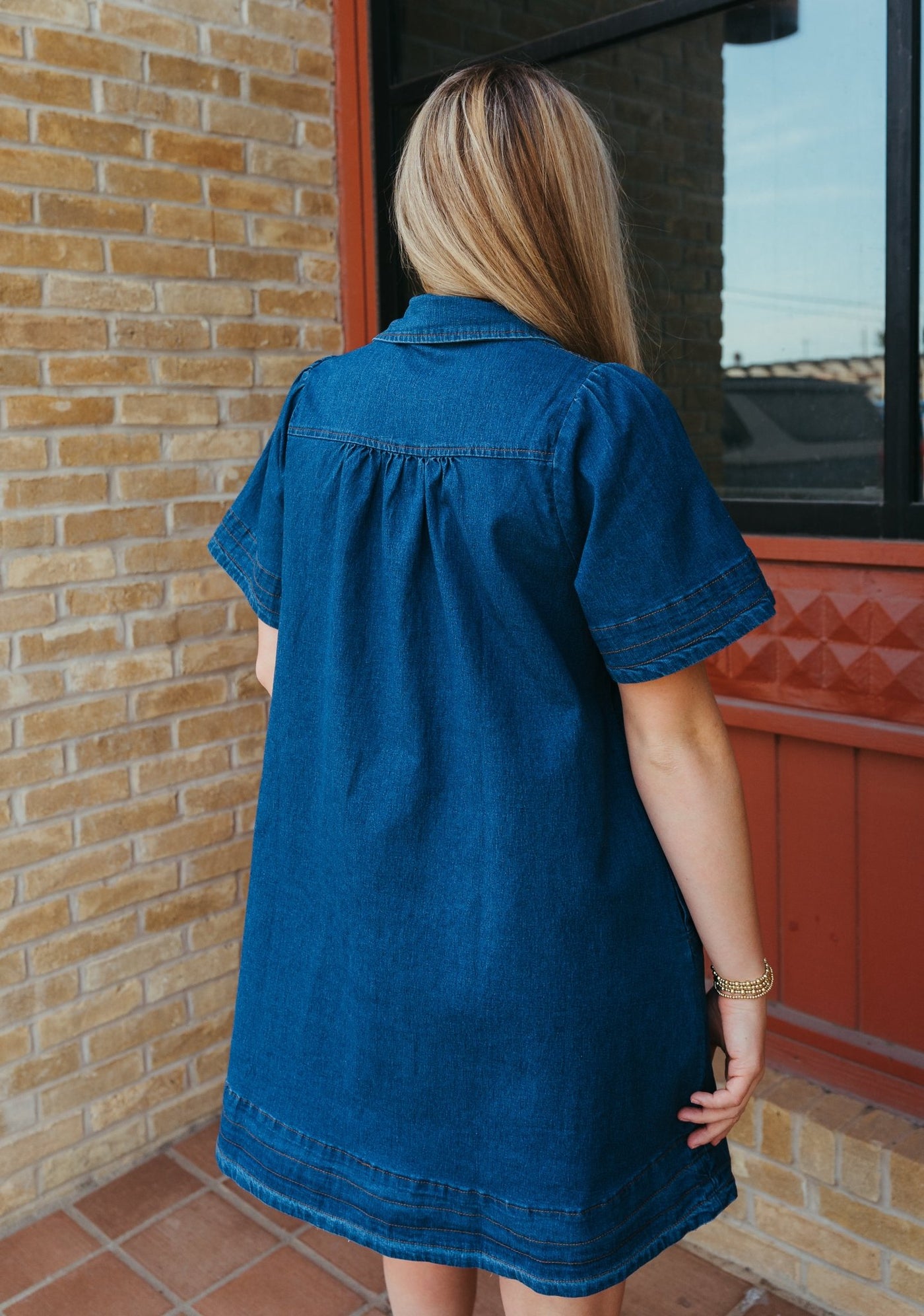 Light Denim Short Sleeve Mini Dress with Pockets D26138 - Southern Soule Designs