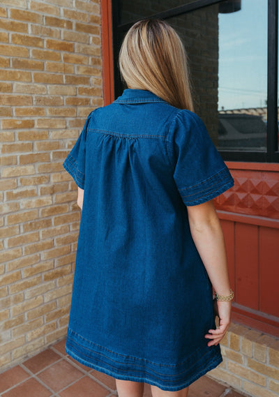 Light Denim Short Sleeve Mini Dress with Pockets D26138 - Southern Soule Designs