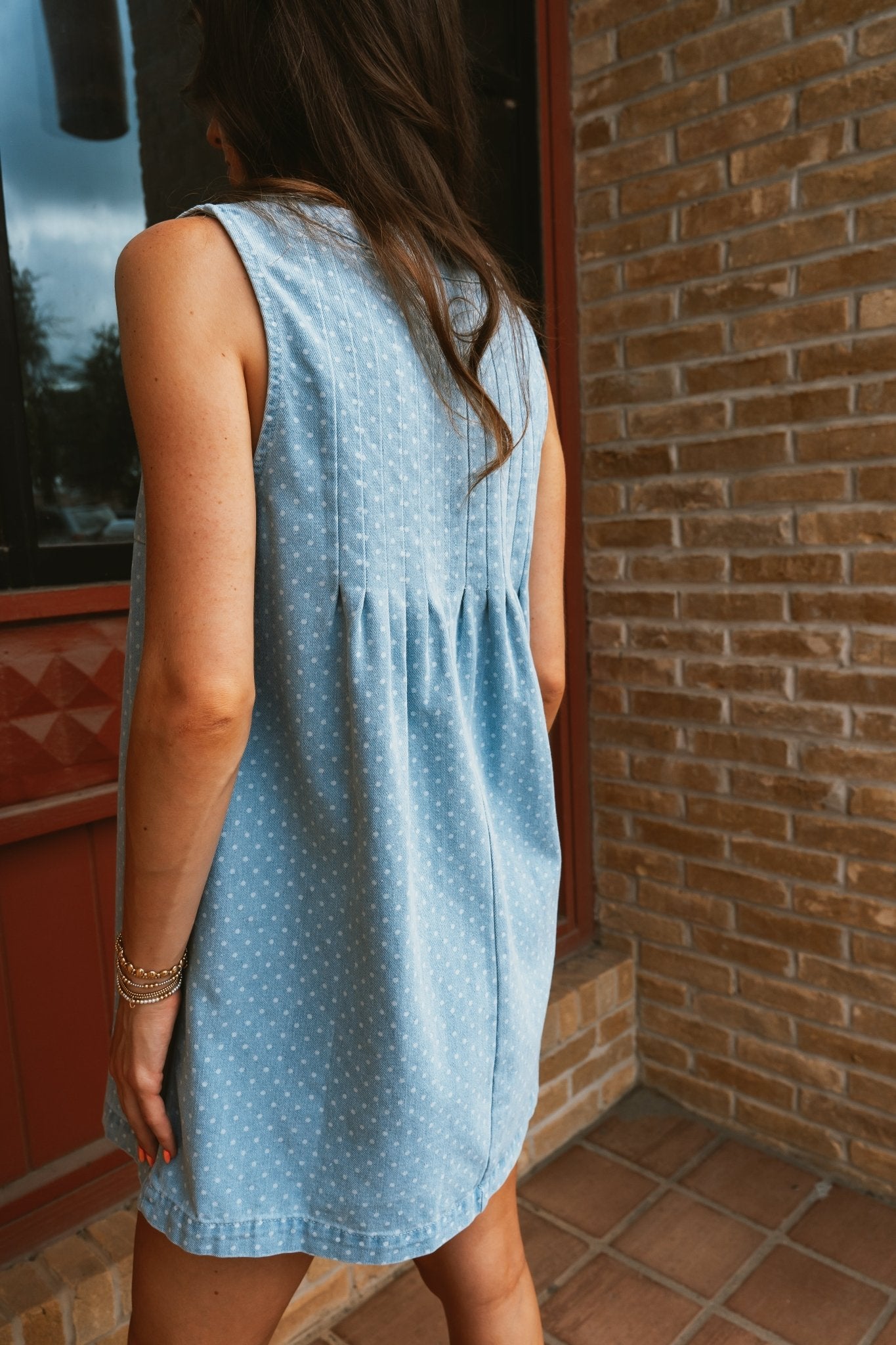 Light Denim Sleeveless Pleated Dress ID5266 - Southern Soule Designs