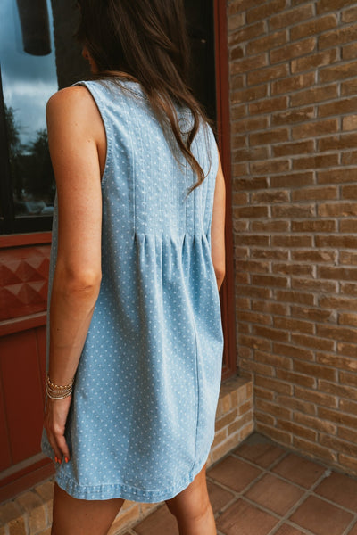 Light Denim Sleeveless Pleated Dress ID5266 - Southern Soule Designs