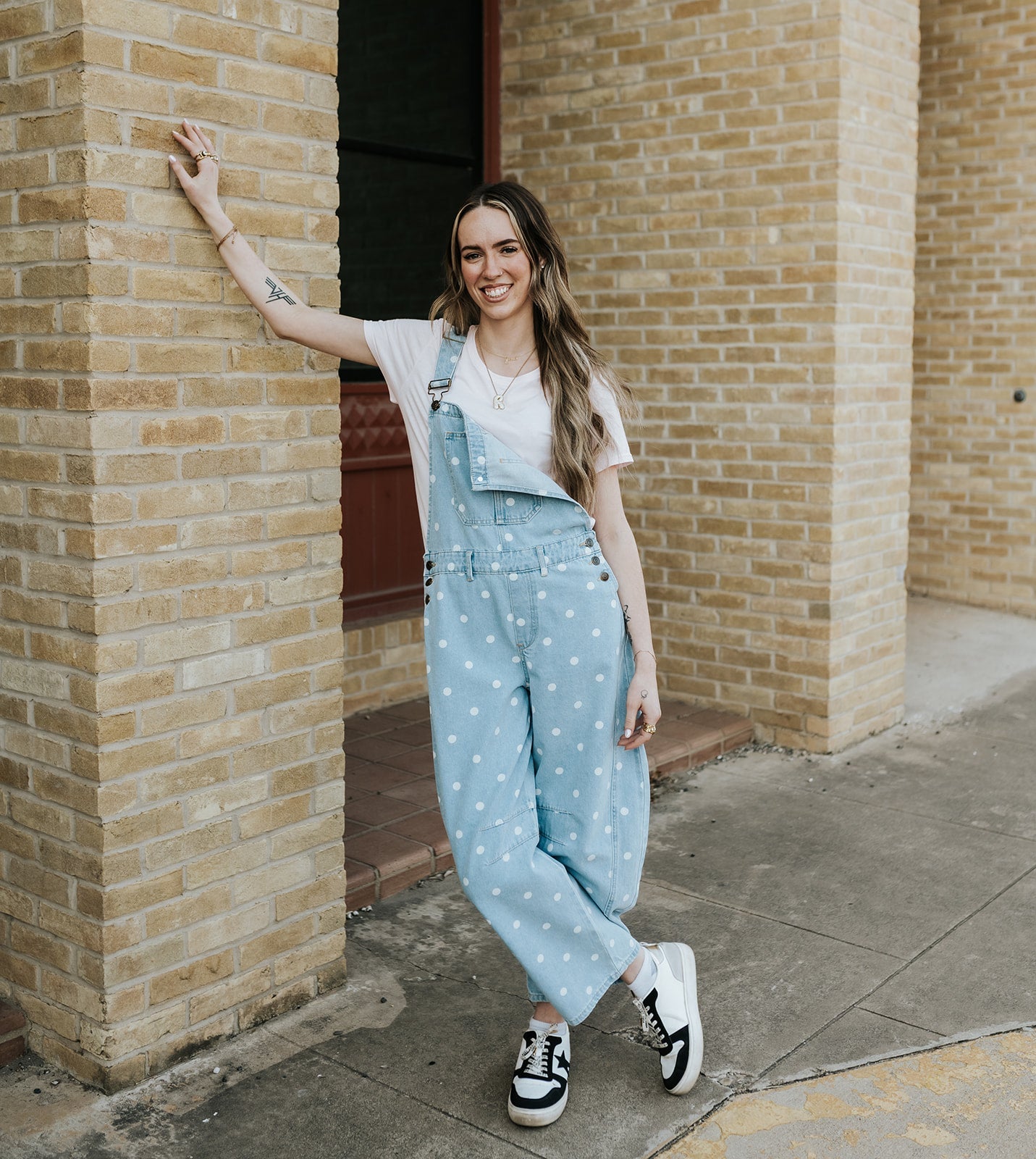 Light Denim with White Polka Dot Overalls IR200943 - 01 - Southern Soule Designs