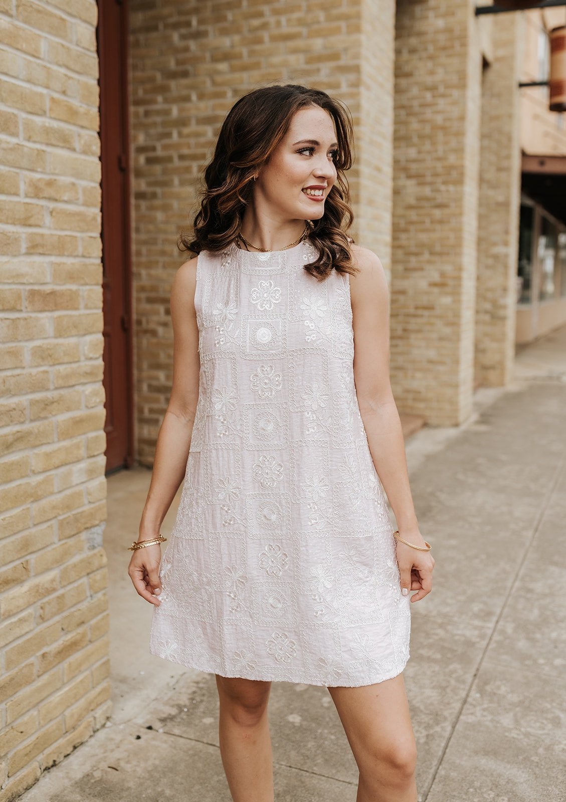 Light Pink Embroidered Patchwork Dress CD05892 - Southern Soule Designs