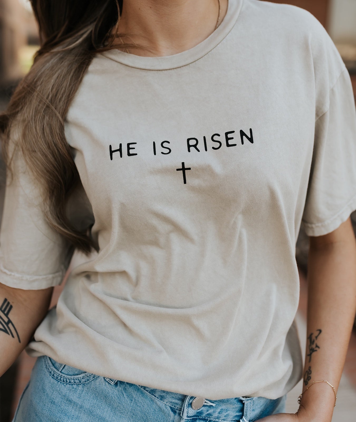 Light Tan He Is Risen Mineral Tee - Southern Soule Designs
