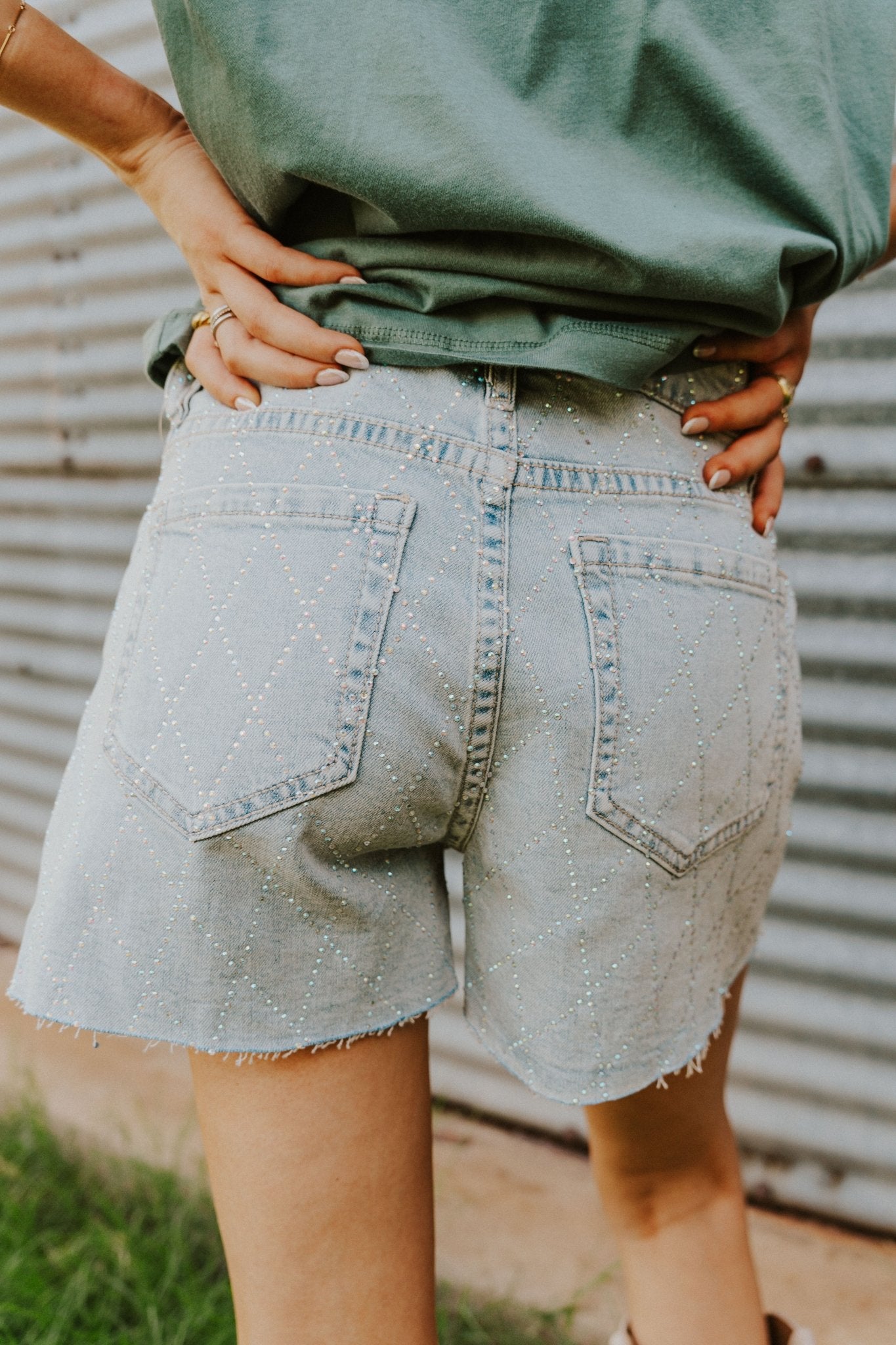 Light Wash Diamond Stud Shorts BW86D06088 - Southern Soule Designs