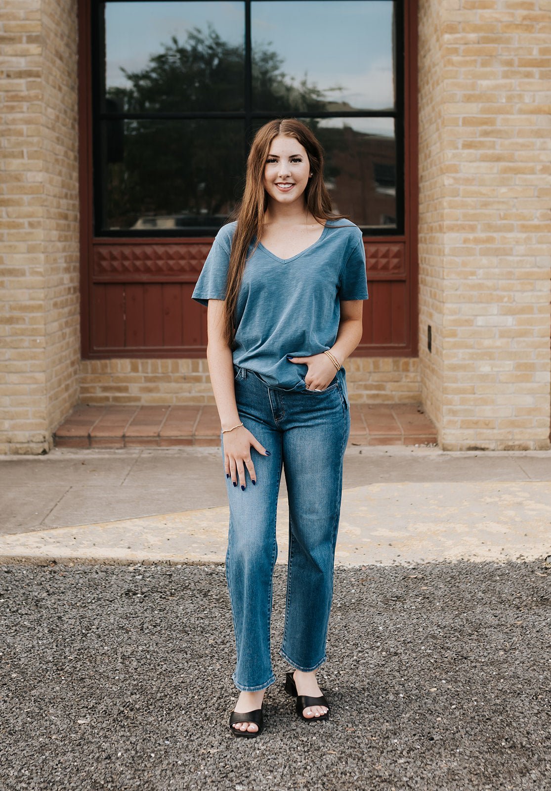 Lively Relaxed V - Neck Tee Vintage Indigo ZT253909 - Southern Soule Designs