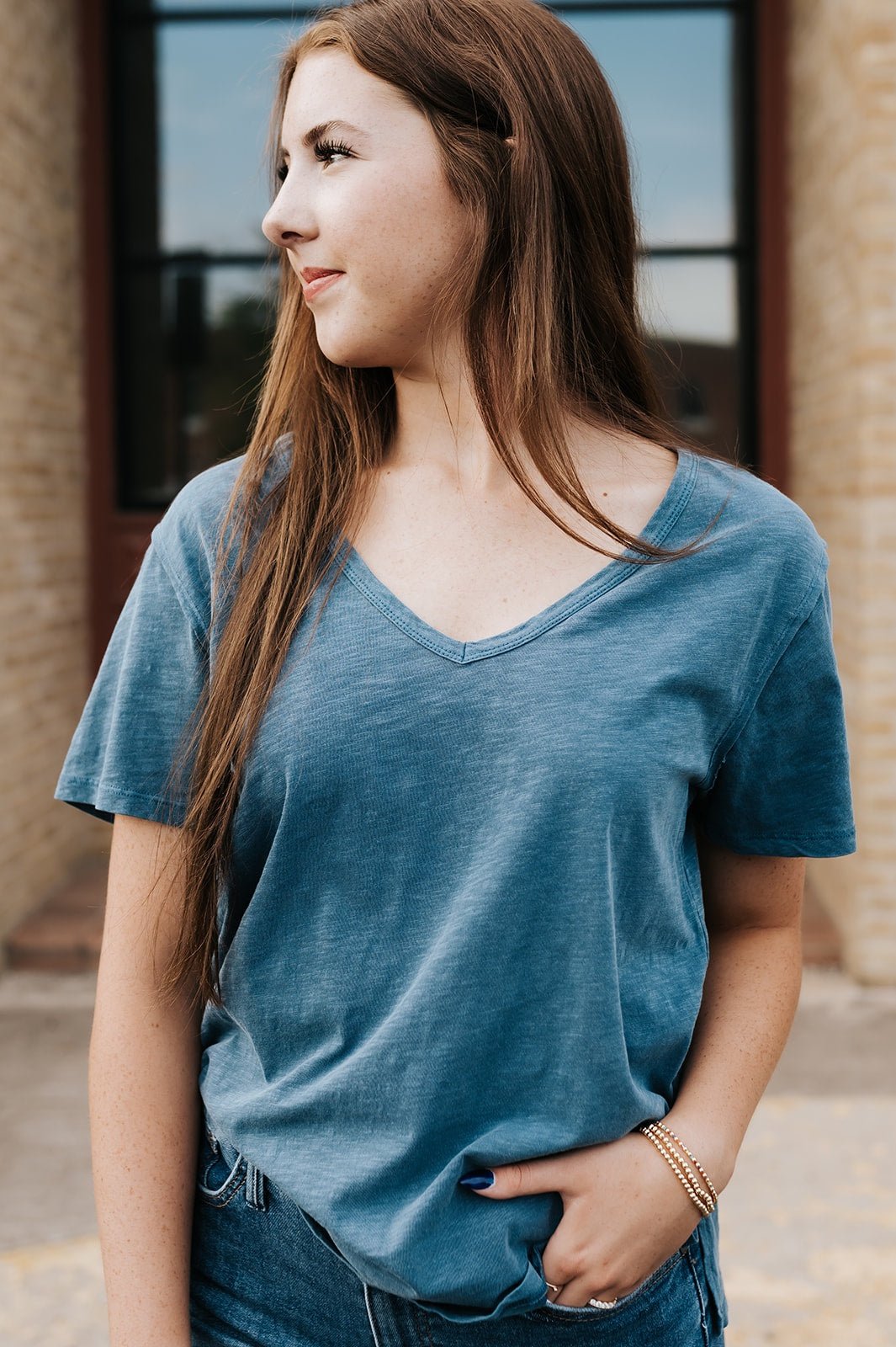 Lively Relaxed V - Neck Tee Vintage Indigo ZT253909 - Southern Soule Designs