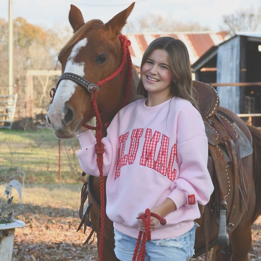 LM Pink/Red Gingham Sweatshirt - Southern Soule Designs