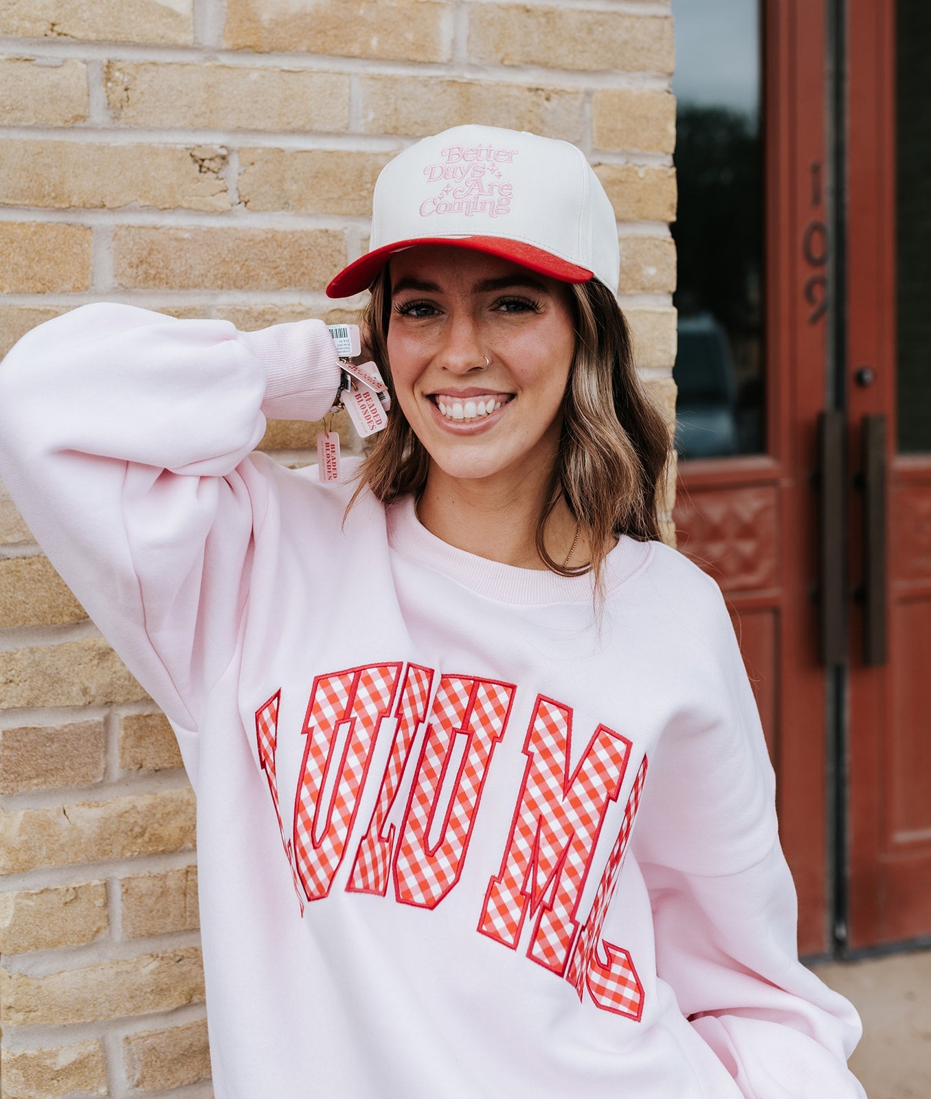LM Pink/Red Gingham Sweatshirt - Southern Soule Designs