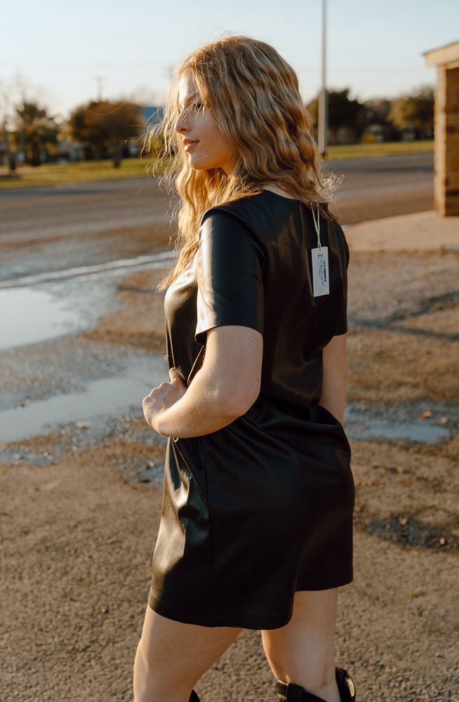 London Faux Leather Dress Black ZD234395 - Southern Soule Designs