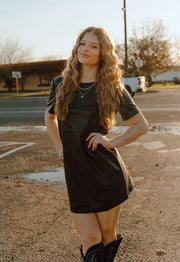 London Faux Leather Dress Black ZD234395 - Southern Soule Designs