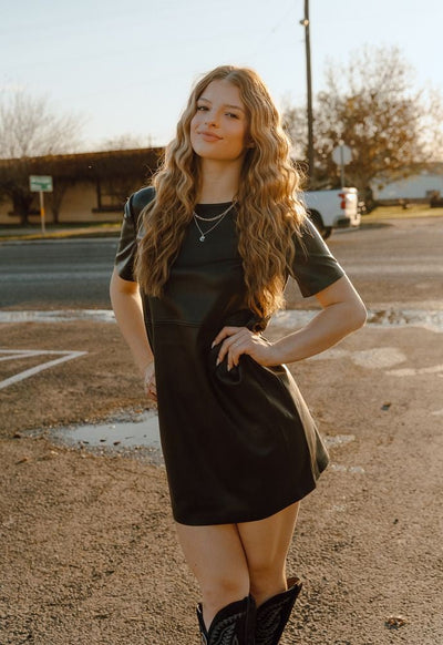 London Faux Leather Dress Black ZD234395 - Southern Soule Designs