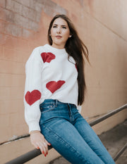 Long Sleeve Crew Neck Heart Sweater IWT6365 - Southern Soule Designs