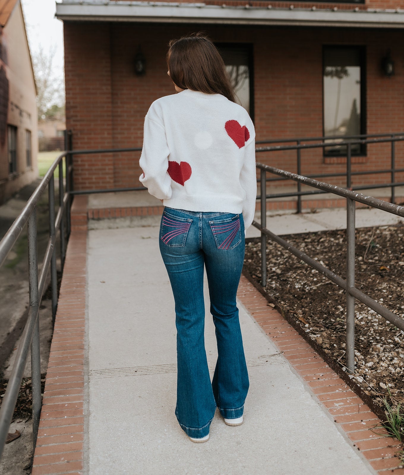 Long Sleeve Crew Neck Heart Sweater IWT6365 - Southern Soule Designs