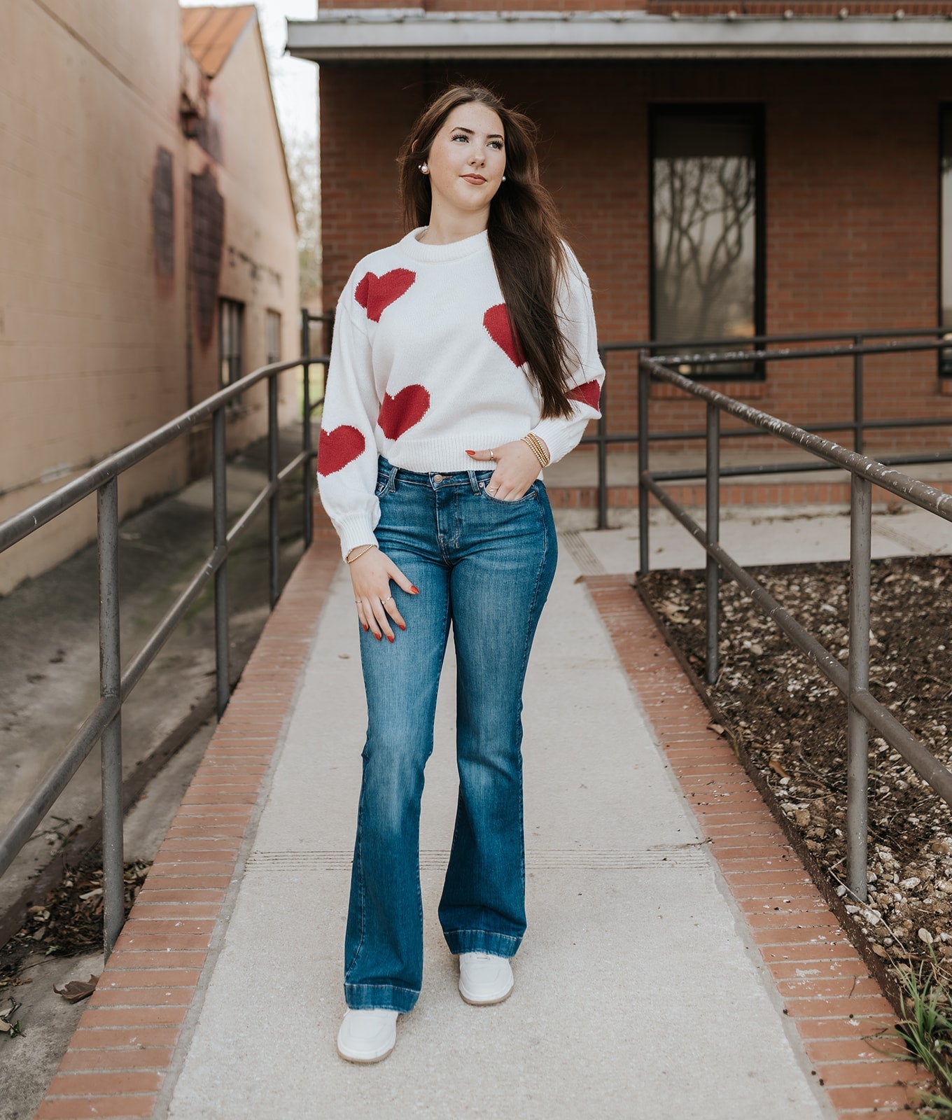 Long Sleeve Crew Neck Heart Sweater IWT6365 - Southern Soule Designs